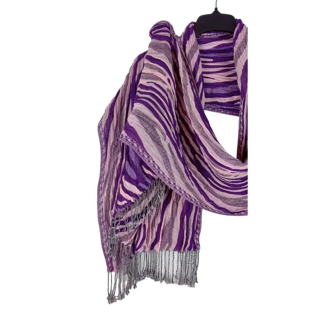 Scarf Shawl Purple Pink Tone Fringe Crinkle Double Woven Material Texture Mesh